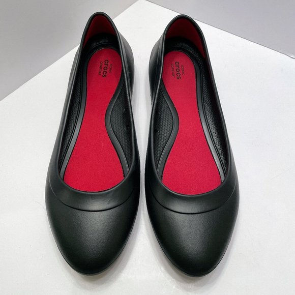 CROCS Shoes - CROCS Women's Black Flats with Red Insole